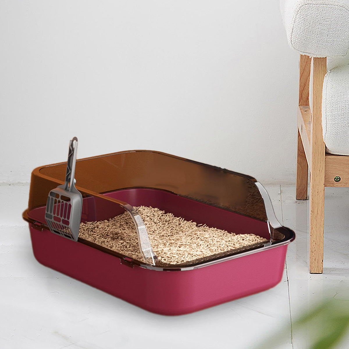 Open Top Sifting Litter Box High Sided Portable Semi Enclosed Pink K676