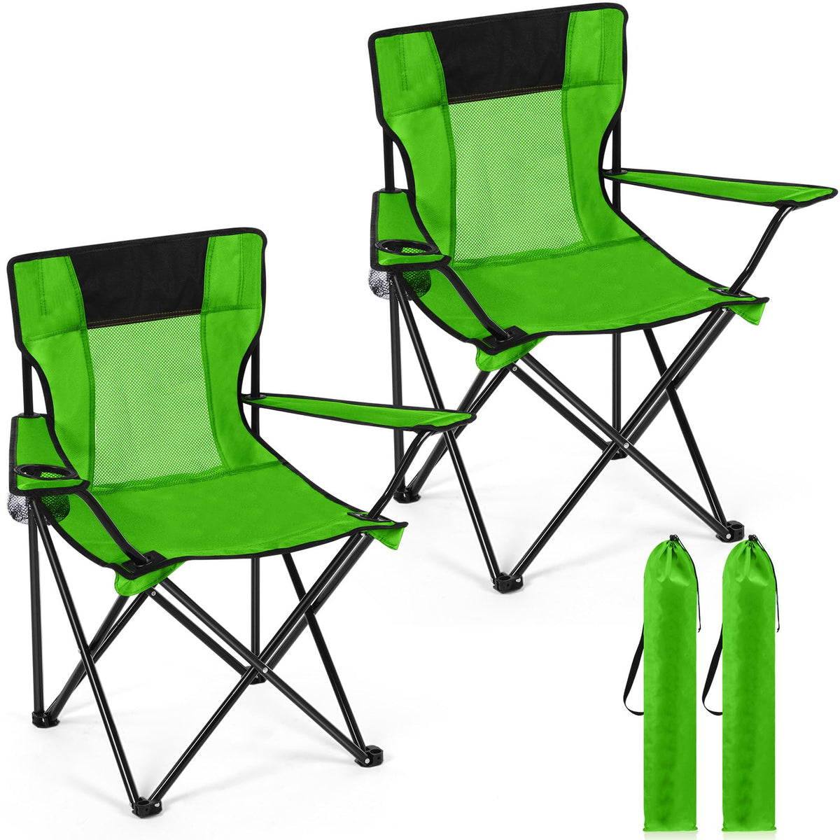 2 PCS Folding Camping Chair with Cupholder and Carry Bag G443682