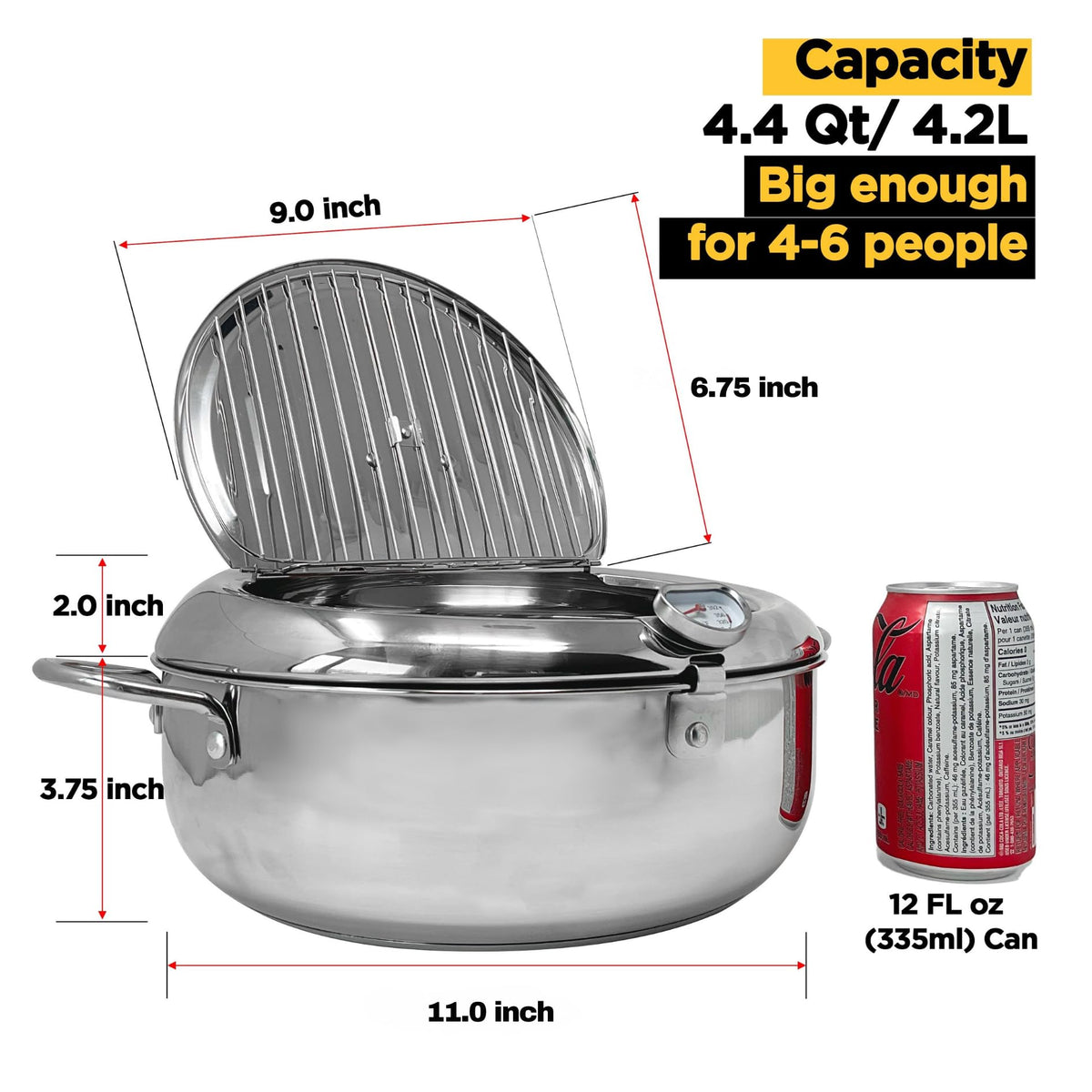Deep Fryer Pot with Lid, 304 Stainless Steel M2580