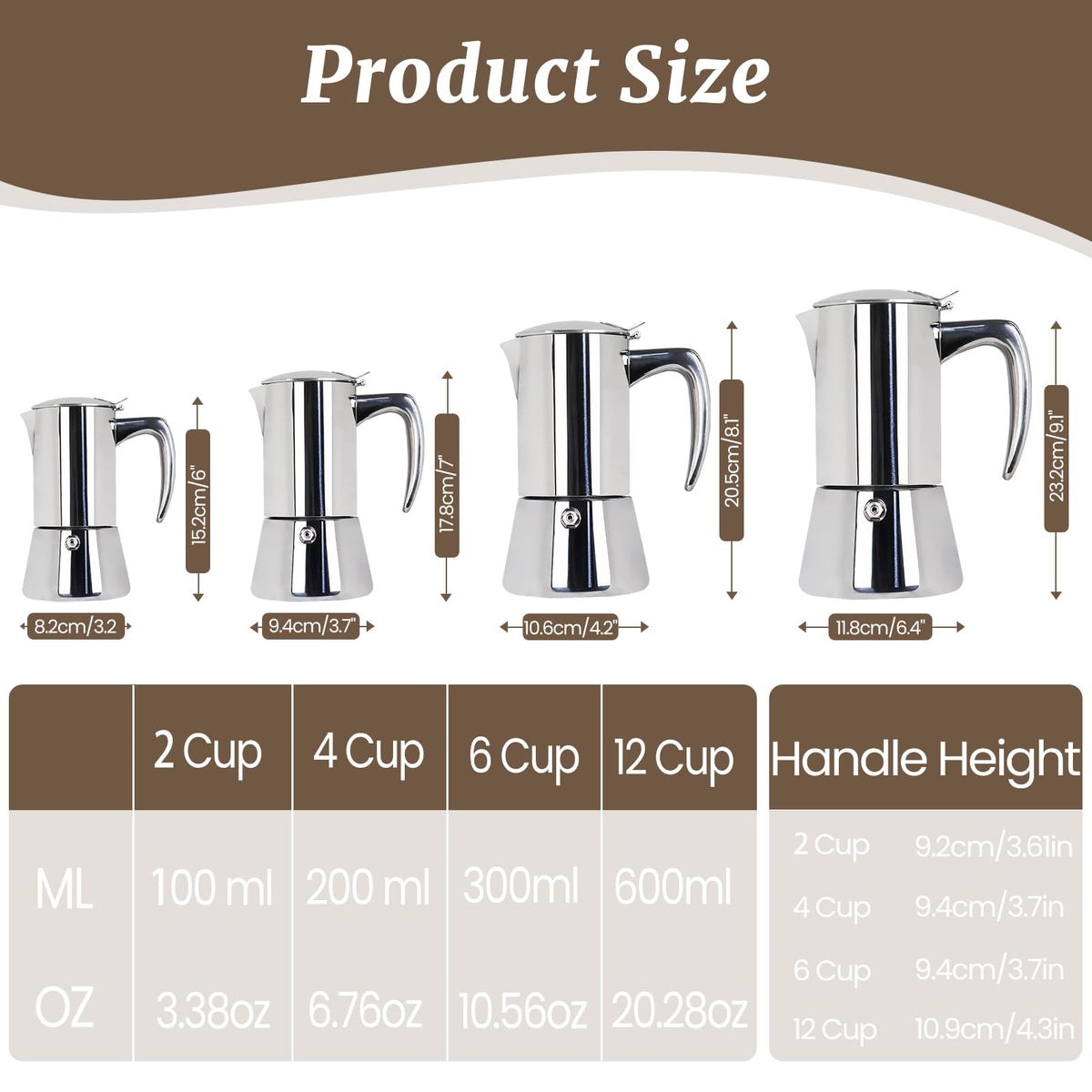 12 Cup 304 Stainless Steel Moka Pot N13268