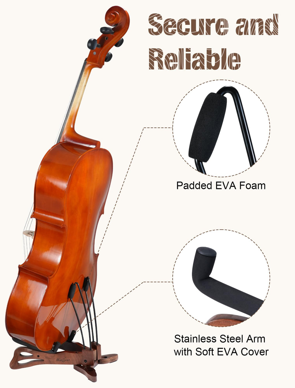 Walnut Cello Stand with Bow Holder T917
