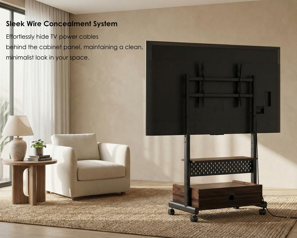 Rolling TV Floor Stand for 40-85in TVs, Height-Adjustable, Walnut T983