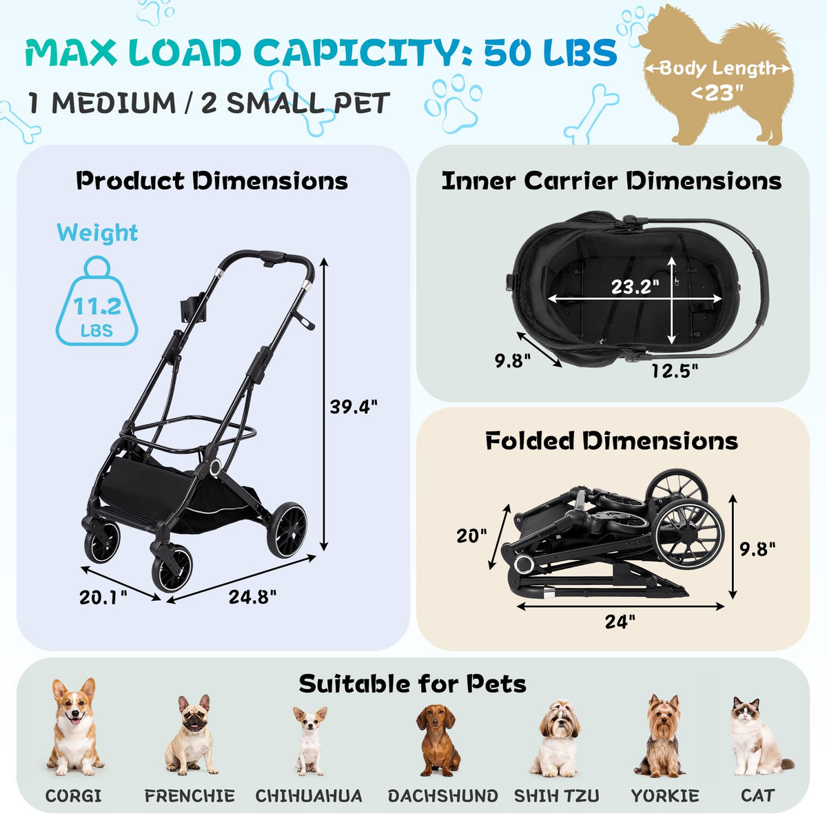 3-in-1 Pet Stroller Black M41311