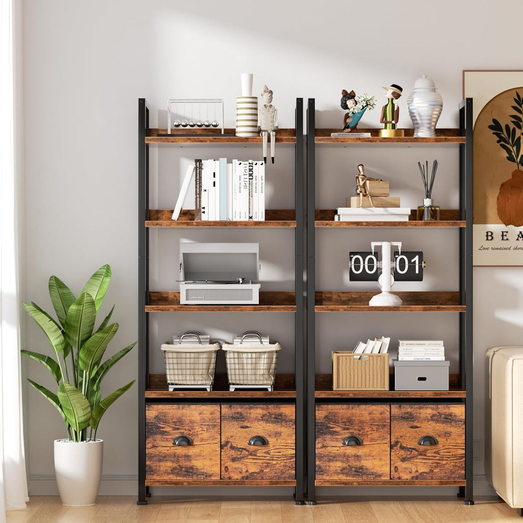 5-Tier Tall Bookshelf with 2 Fabric Drawers P413
