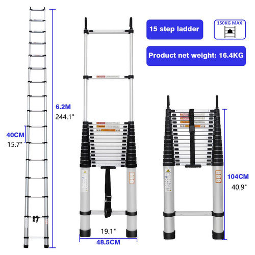 20FT Aluminum Telescoping Ladder with Roof Hooks, 330lbs Capacity G2138