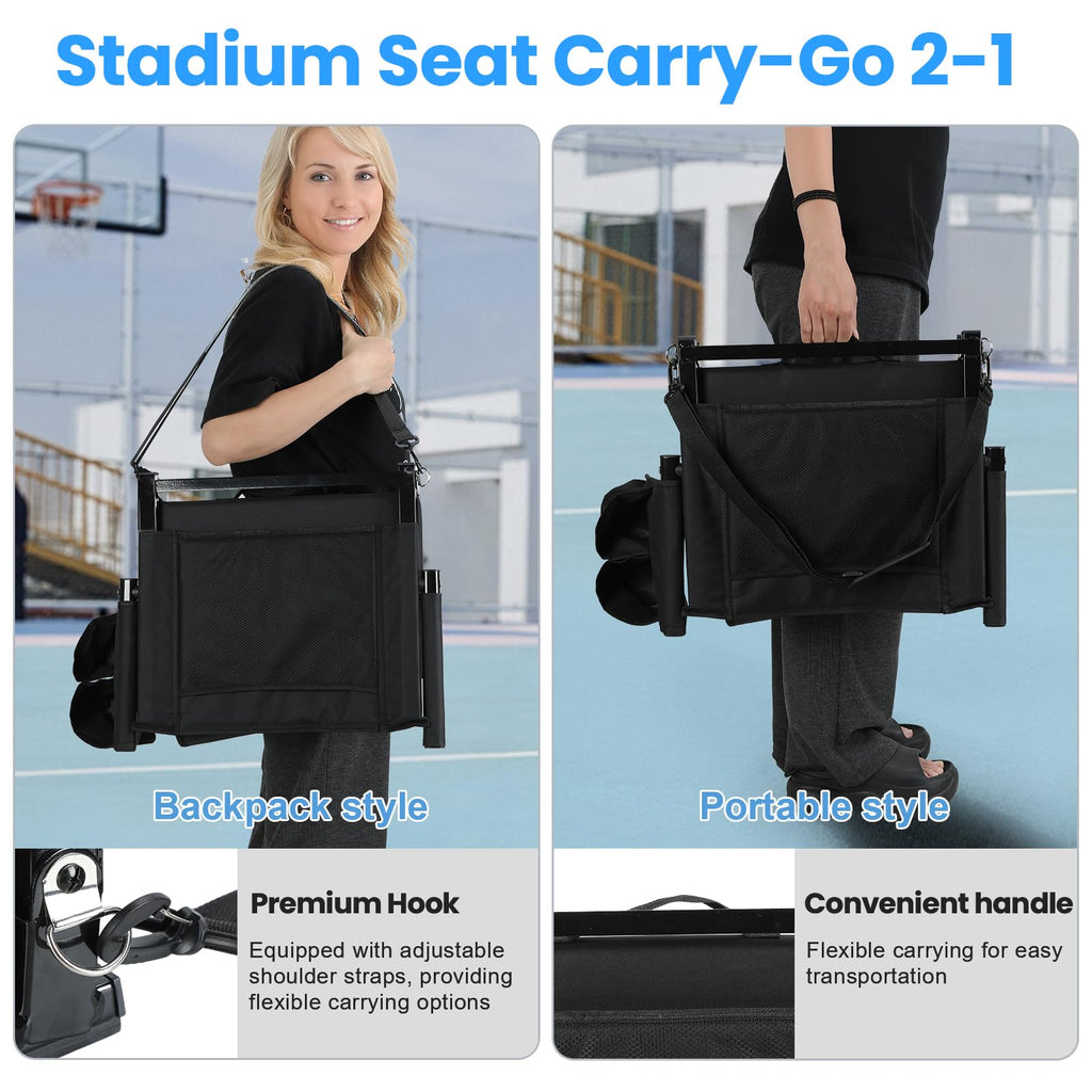 2 Pcs Black Folding Stadium Seat Cushion with Back Support I798