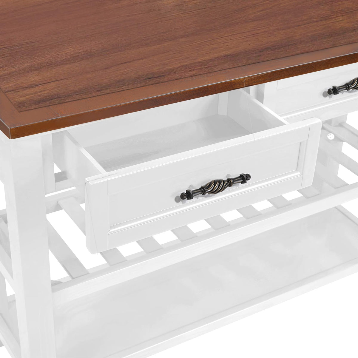 Brown White Pine Wood Console Table with 2 Open Shelves U98877