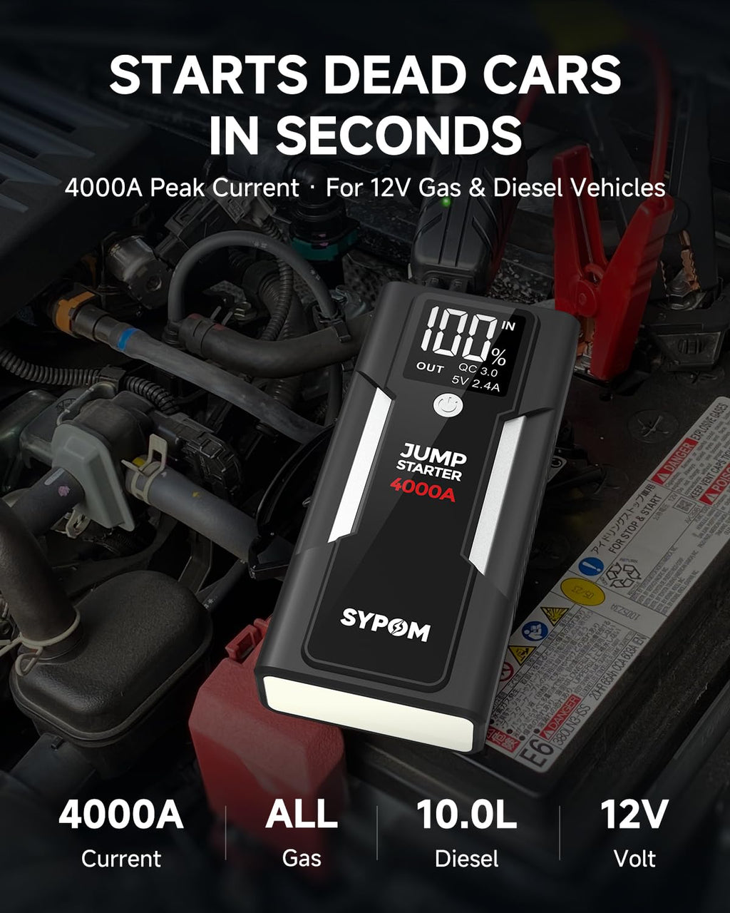 12V Portable Car Jump Starter Power Pack Q3593