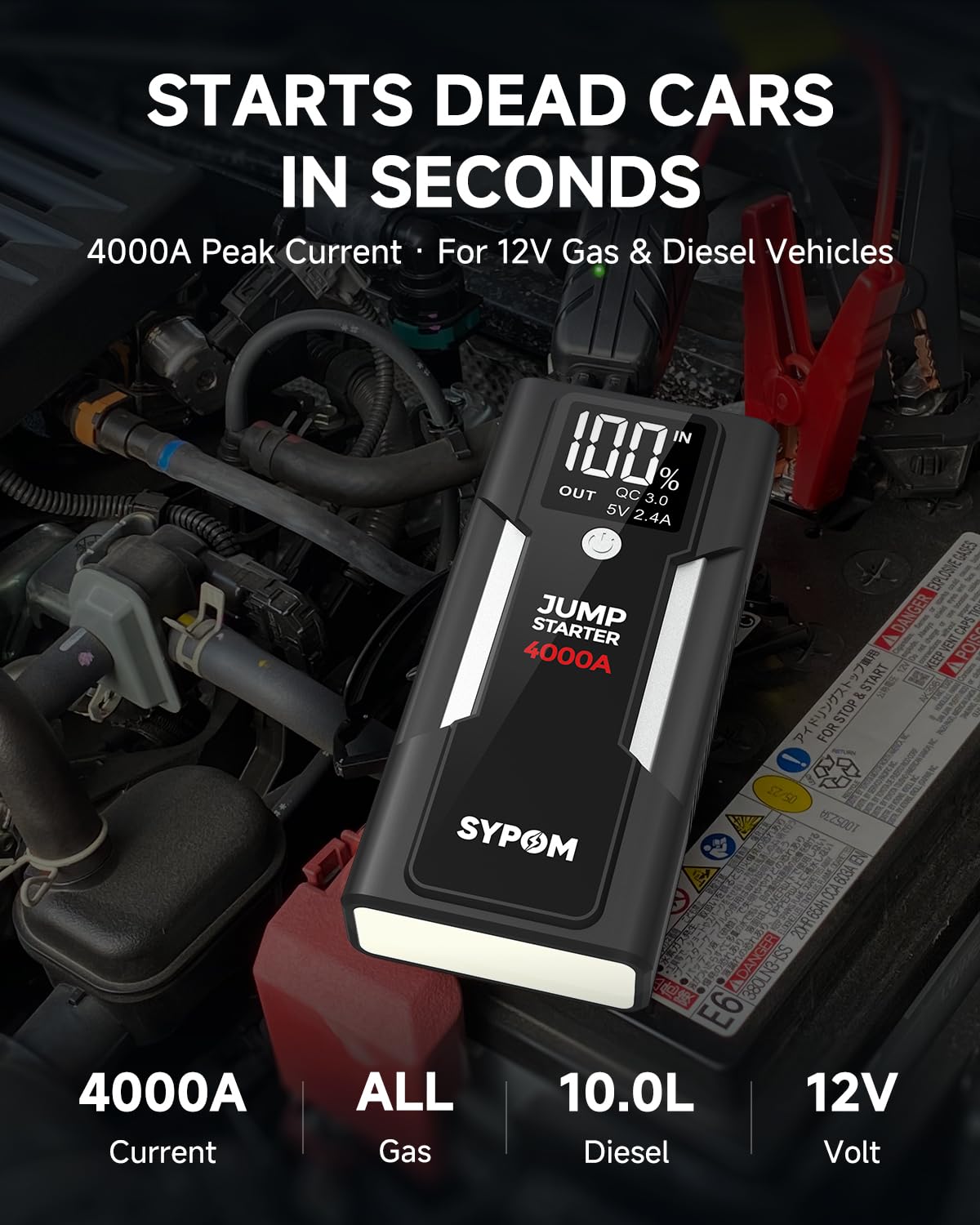 12V Portable Car Jump Starter Power Pack Q3593