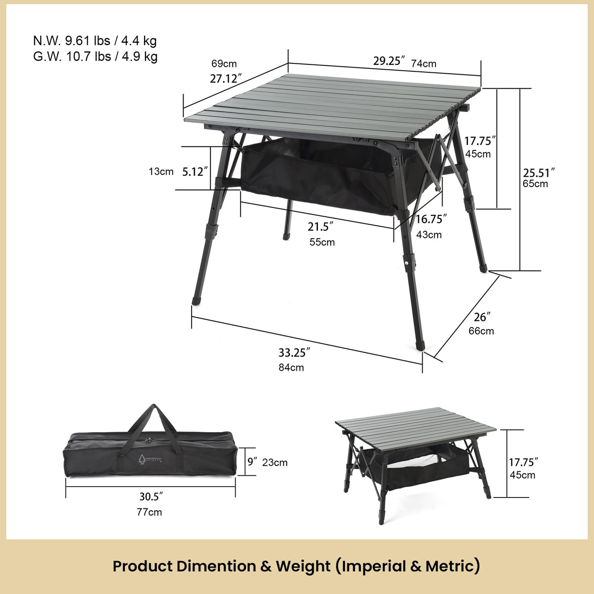 39 in Aluminum Folding Camp Table Q86413