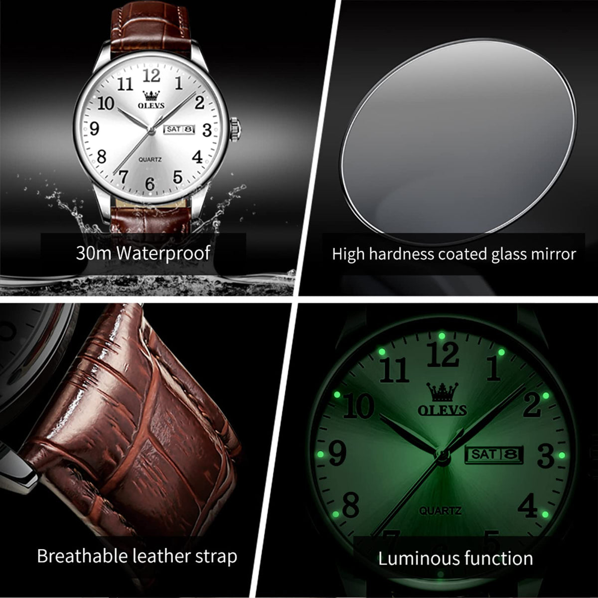 Men Waterproof Leather Band Analog Quartz Watch T456245