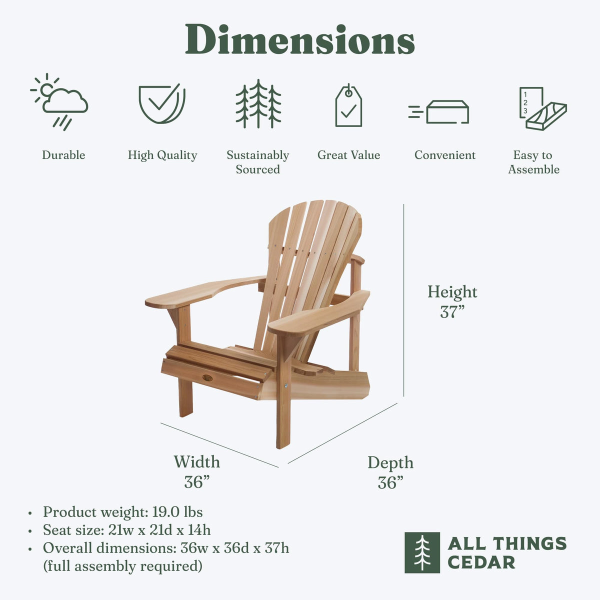 Natural 36 in Adirondack Chair B630
