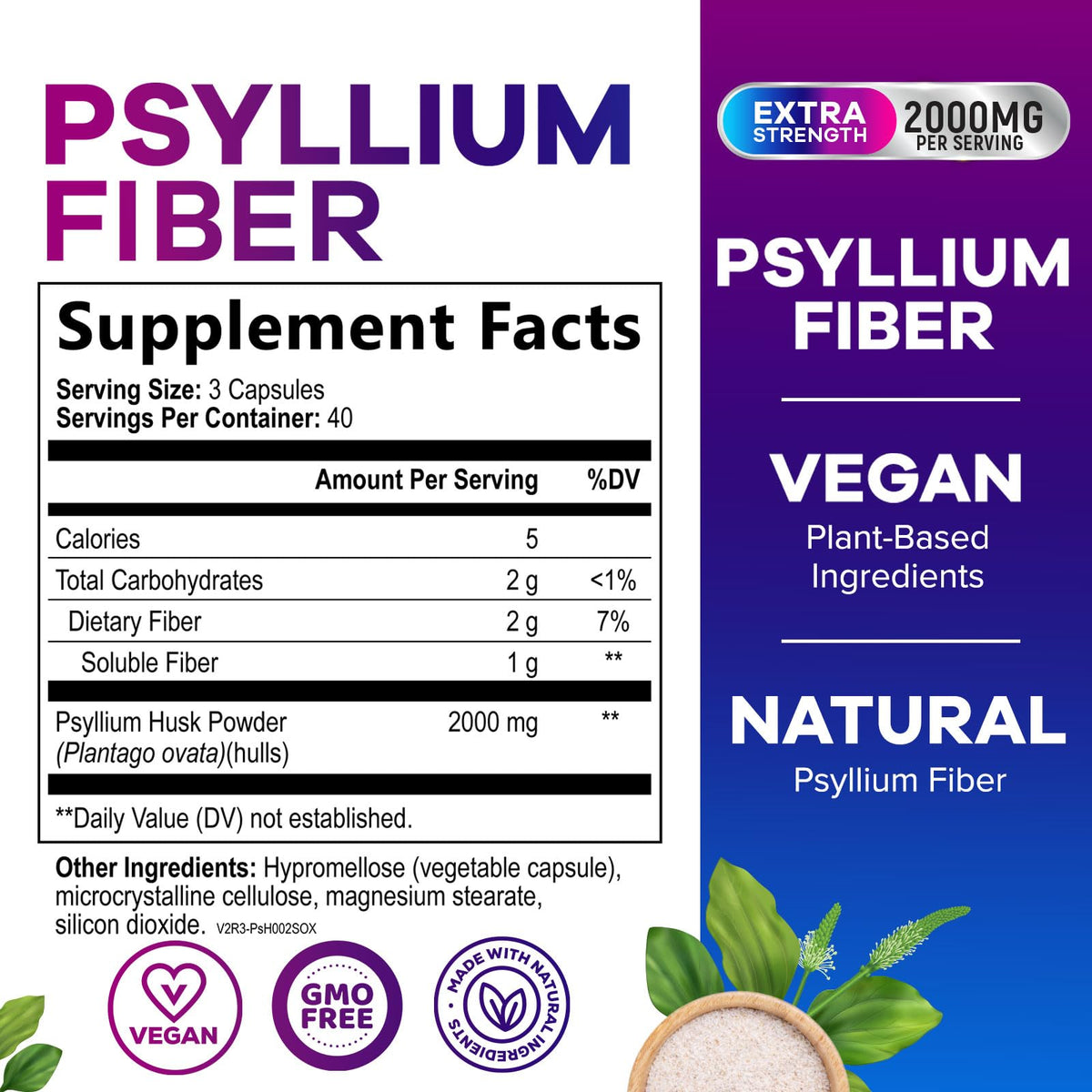 Psyllium Husk Capsules 2000mg 120 Capsules V181