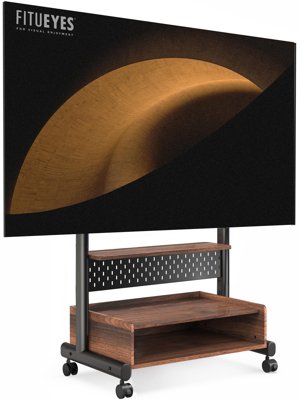 Rolling TV Floor Stand for 40-85in TVs, Height-Adjustable, Walnut T983