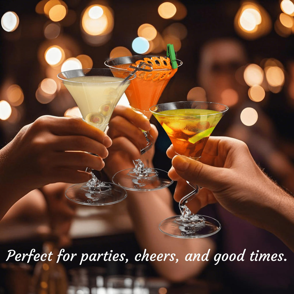 18 Pack 5 Oz Plastic Martini Glasses with Twisted Stem W53662