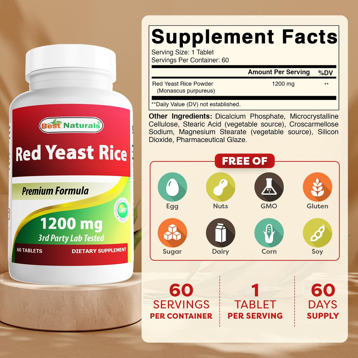 Red Yeast Rice 1200 Mg 60 Tablets L15893