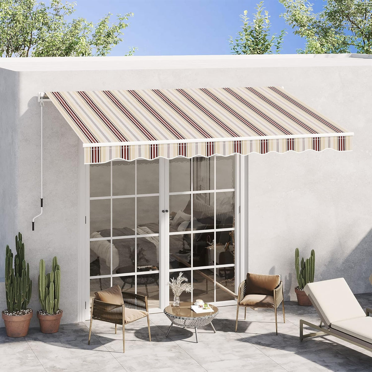 Red Manual Retractable Patio Awning with Canopy V92931
