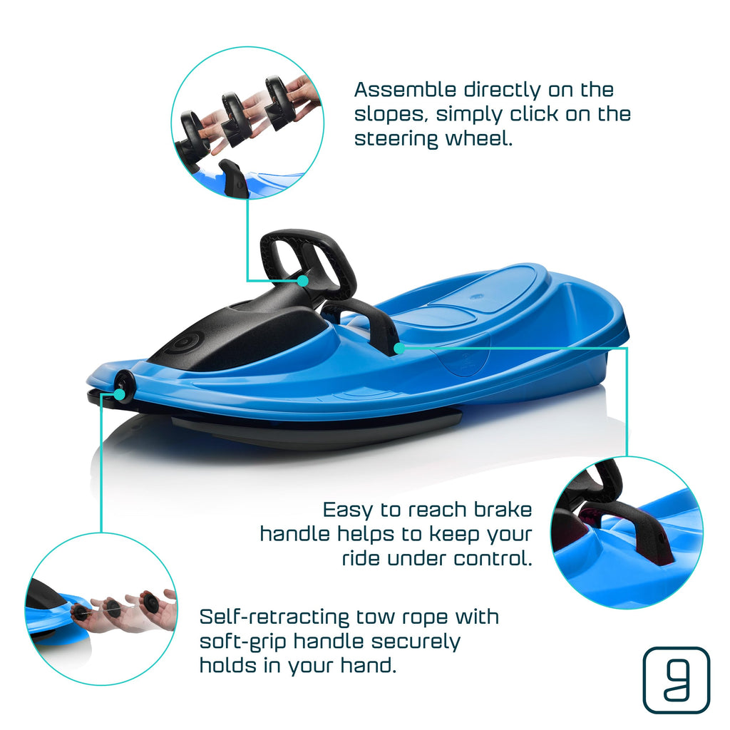 Snow Sled with Steering Wheel, Pull Up Brake, Anti-Slip Seat B147
