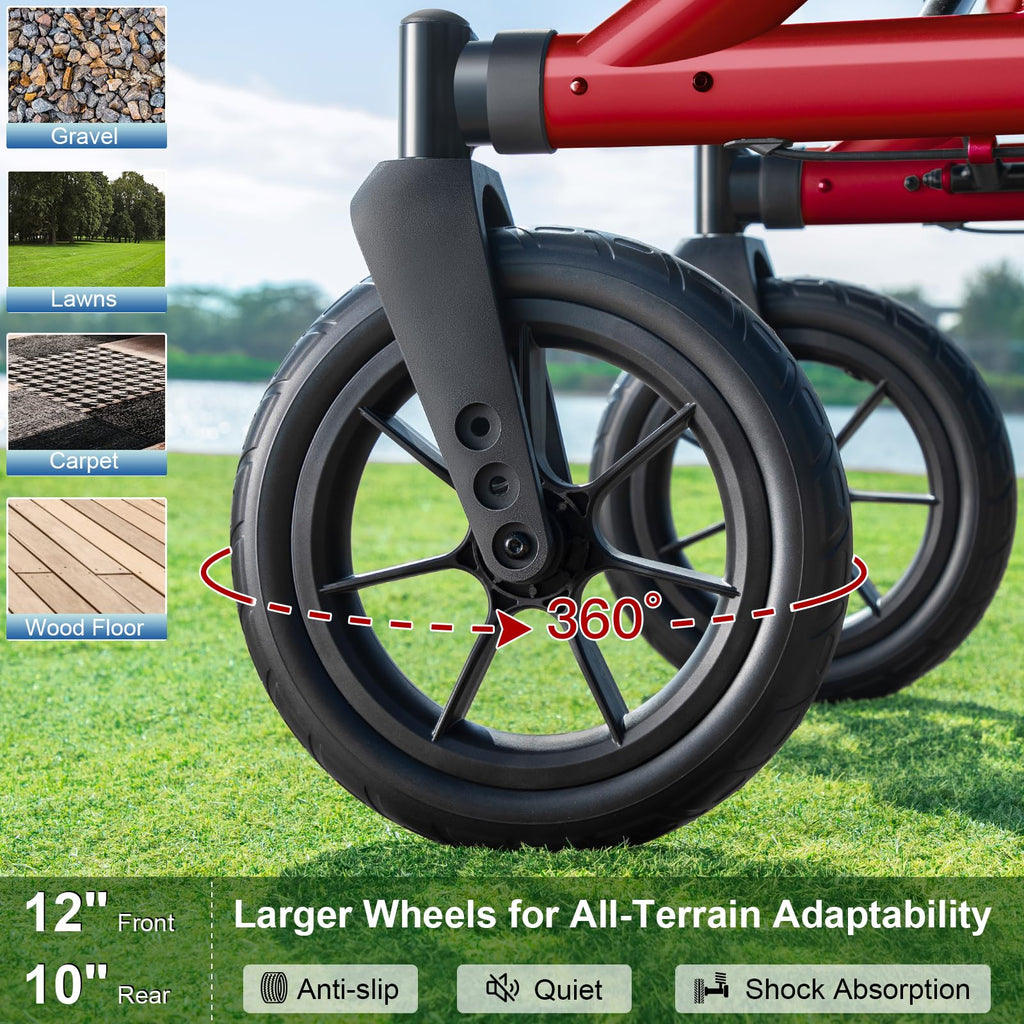 Red All Terrain Wheeled Walker with Seat C4163