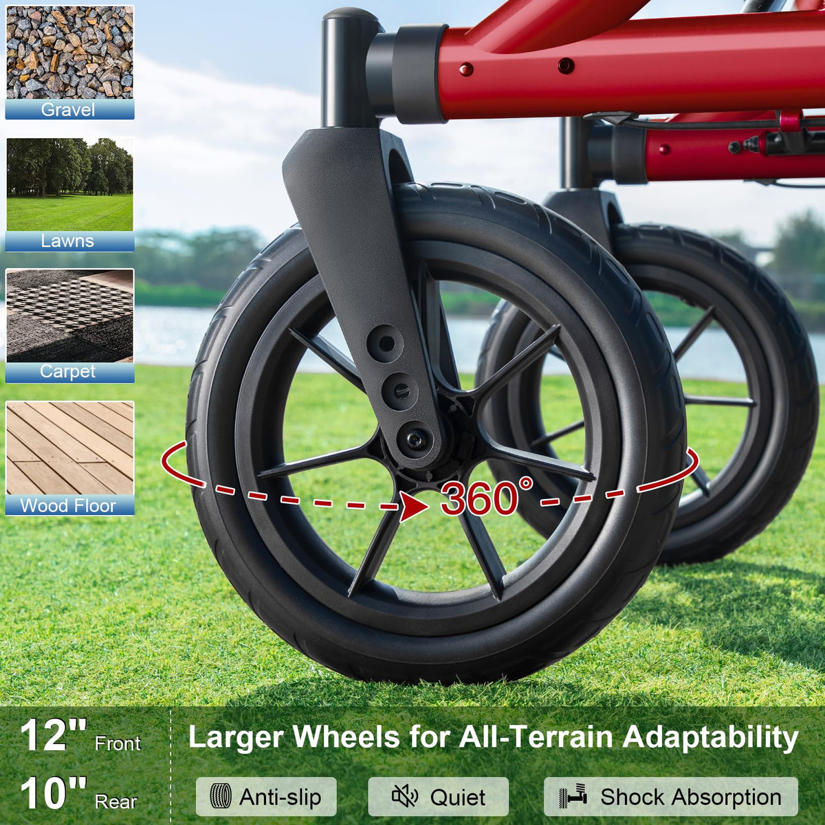 Red All Terrain Wheeled Walker with Seat C4163