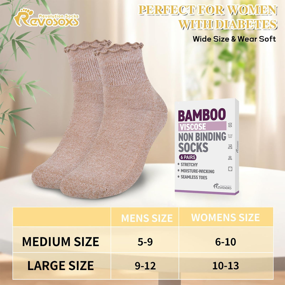 6 Pairs Non Binding Wide Seamless Diabetic Ankle Socks N3667
