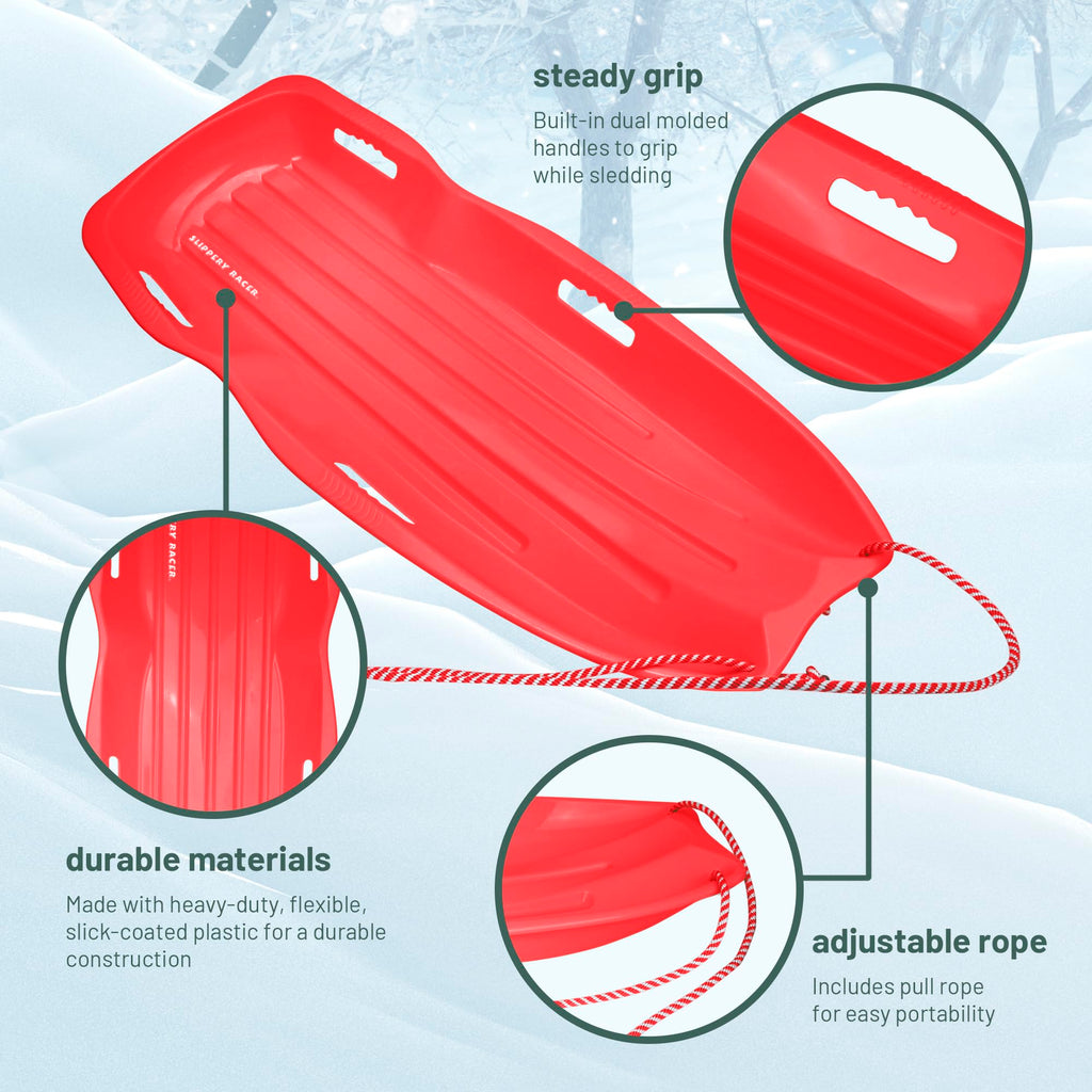 Plastic Toboggan Snow Sled with Pull Rope and Handles H570869