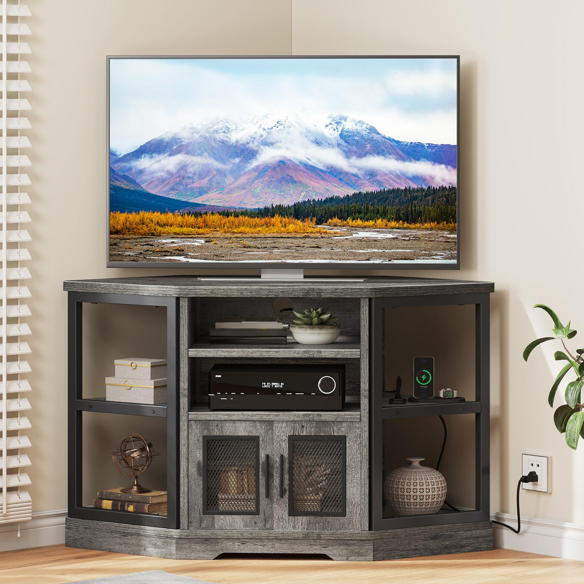 Grey Oak Corner TV Stand P9172