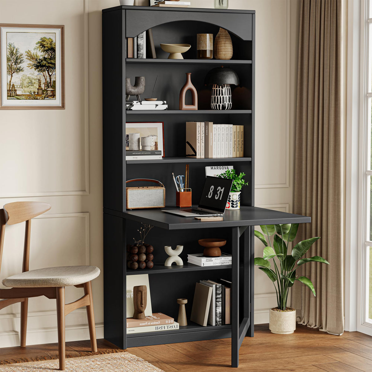 Black Folding Desk with Storage W6284