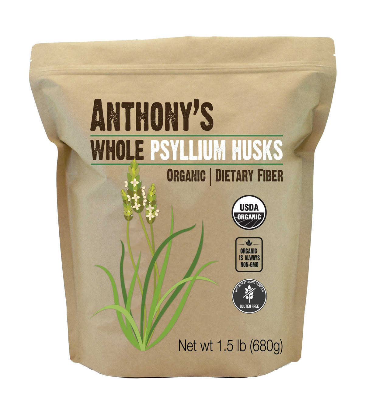 Organic Whole Psyllium Husks, 1.5 lb, Gluten Free Y8170
