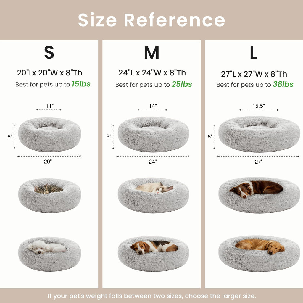 Grey 20in Fluffy Faux Fur Round Cat Bed K581