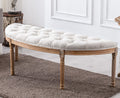 55" Upholstered Tufted Fabric Bench with Rubber Wood Legs, Beige T236433