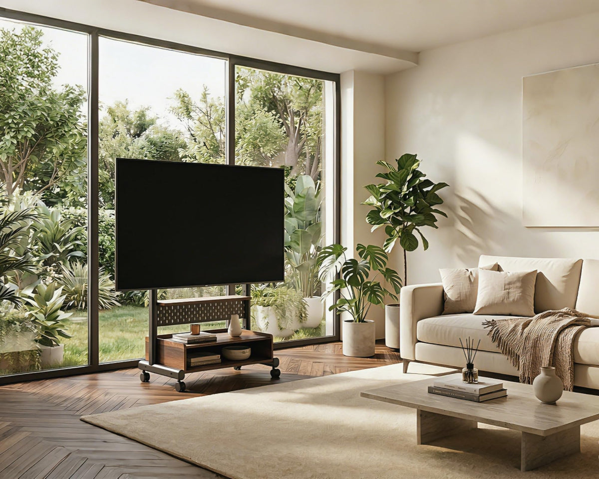 Rolling TV Floor Stand for 40-85in TVs, Height-Adjustable, Walnut T983