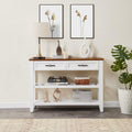 Brown White Pine Wood Console Table with 2 Open Shelves U98877