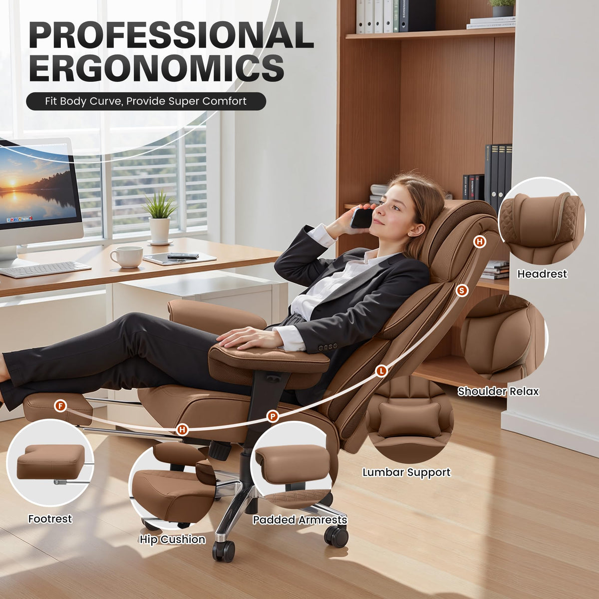 Big and Tall Leather Gaming Chair with Footrest U417