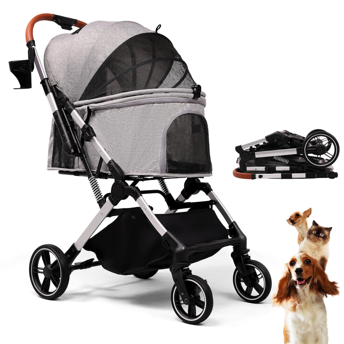 Foldable Dog Stroller 35 lbs Grey V166455