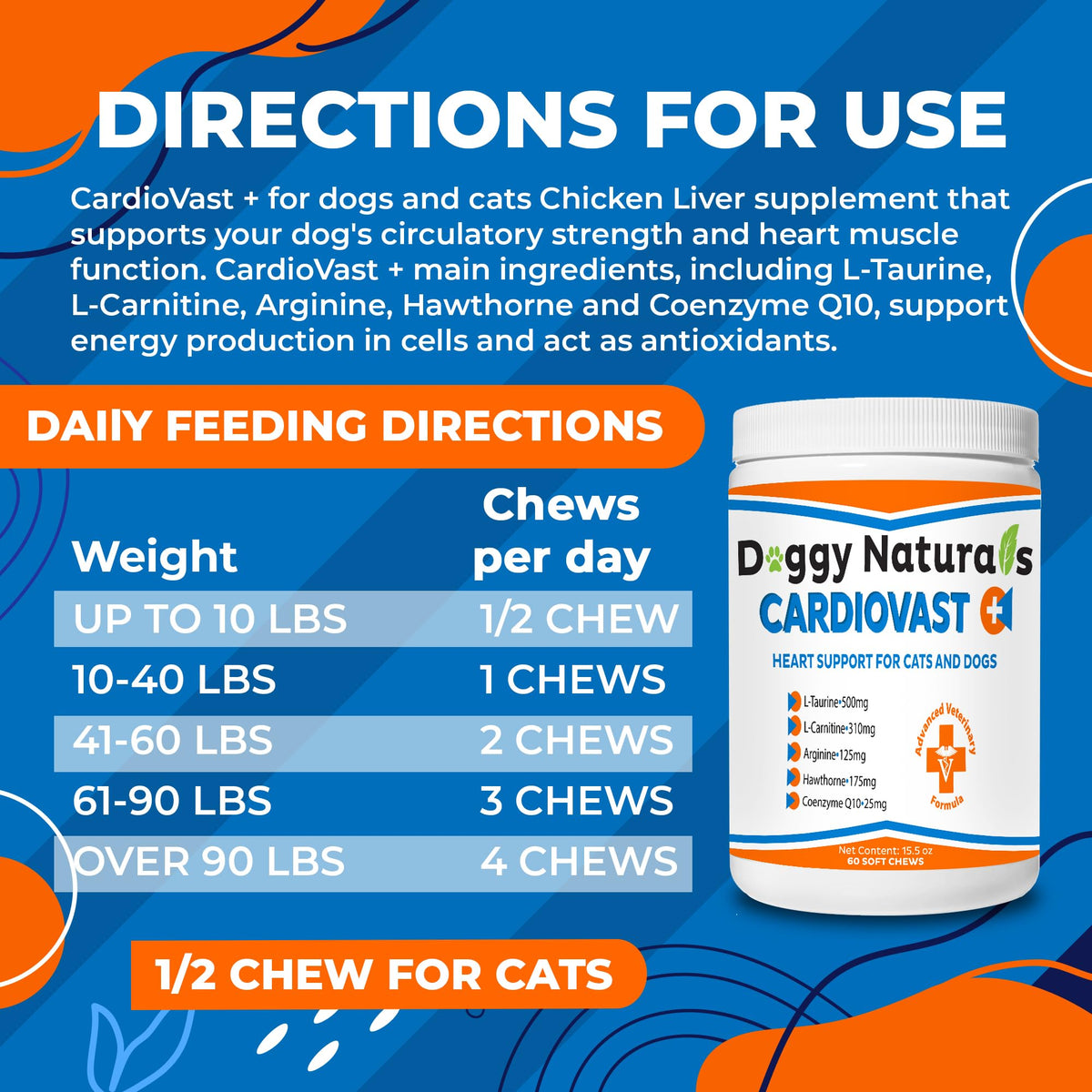 Cardio Support Supplement for Dogs and Cats, 60 Soft Chew Y74179