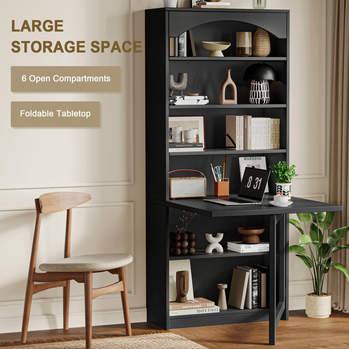 Black Folding Desk with Storage W6284