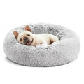 Grey 20in Fluffy Faux Fur Round Cat Bed K581