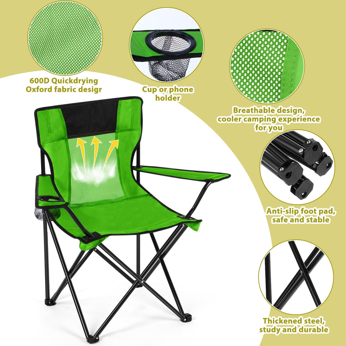 2 PCS Folding Camping Chair with Cupholder and Carry Bag G443682