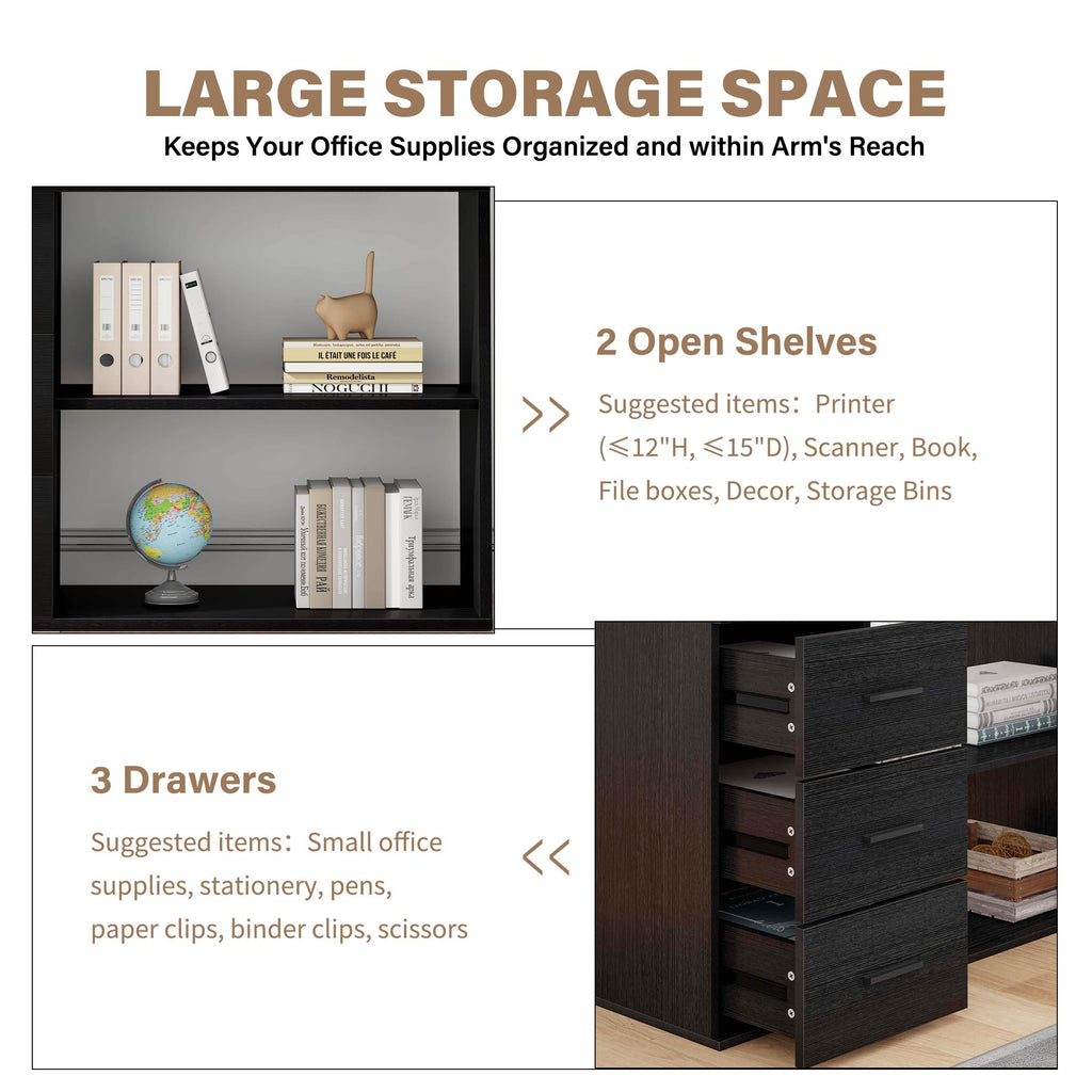 Black L Shaped Corner Desk with Storage Drawers R489