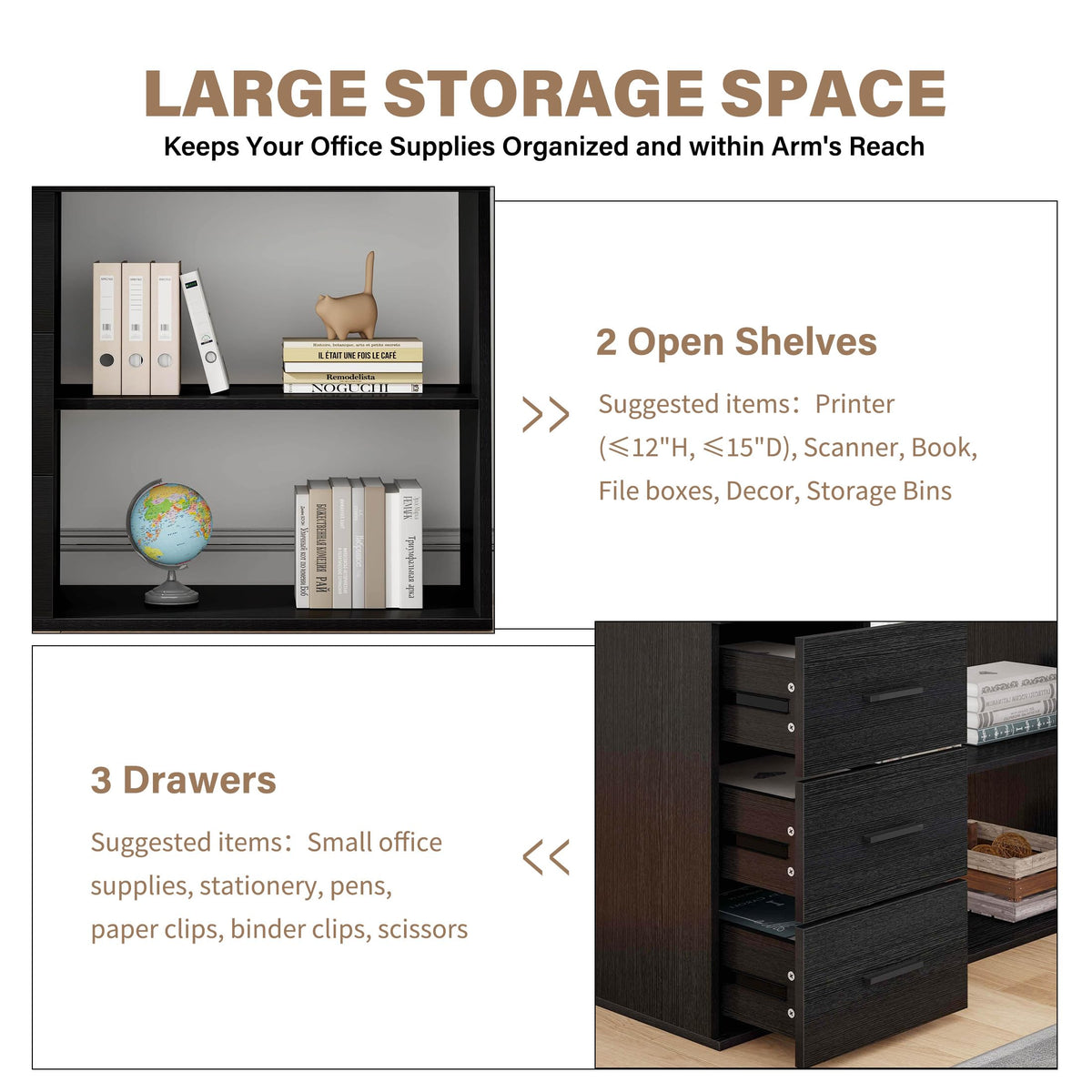Black L Shaped Corner Desk with Storage Drawers R489