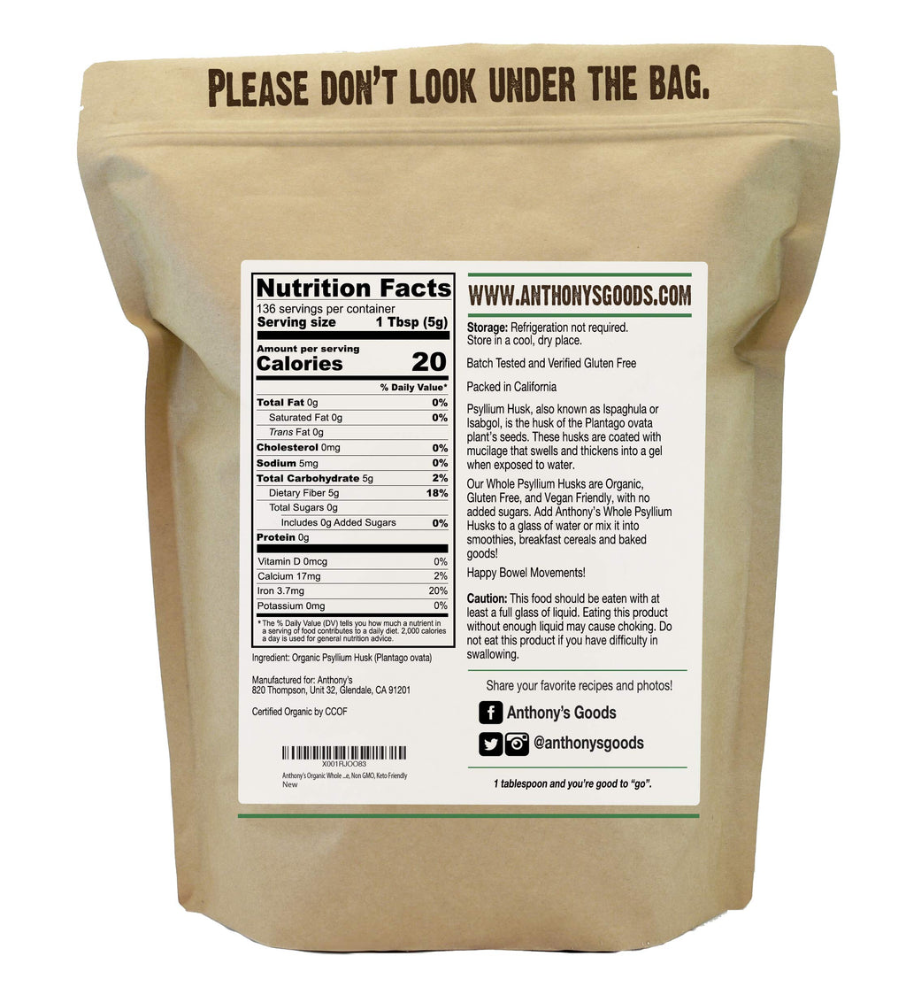 Organic Whole Psyllium Husks, 1.5 lb, Gluten Free Y8170