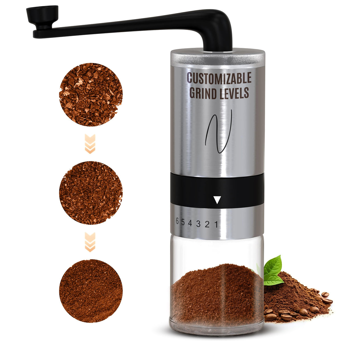 Manual Stainless Steel Hand Crank Burr Coffee Grinder R500646