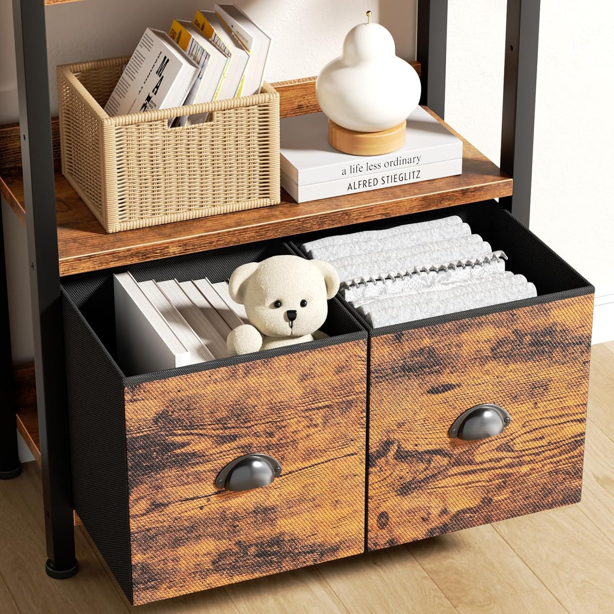 5-Tier Tall Bookshelf with 2 Fabric Drawers P413