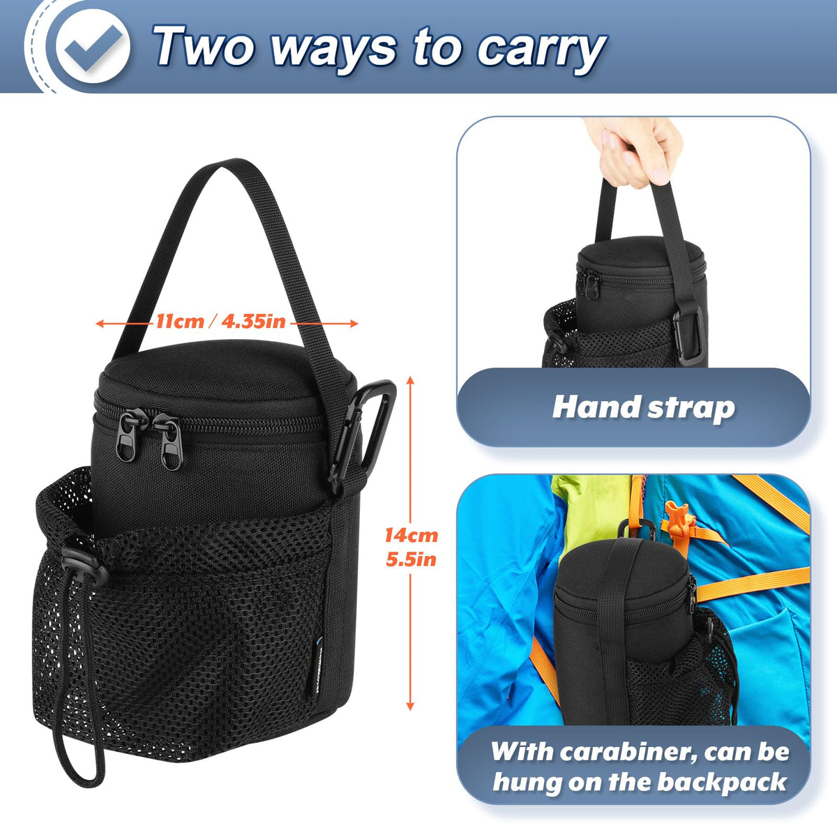 Portable Mosquito Repeller Storage Case with Metal Carabiner and Refill Pocket, Black Q6261