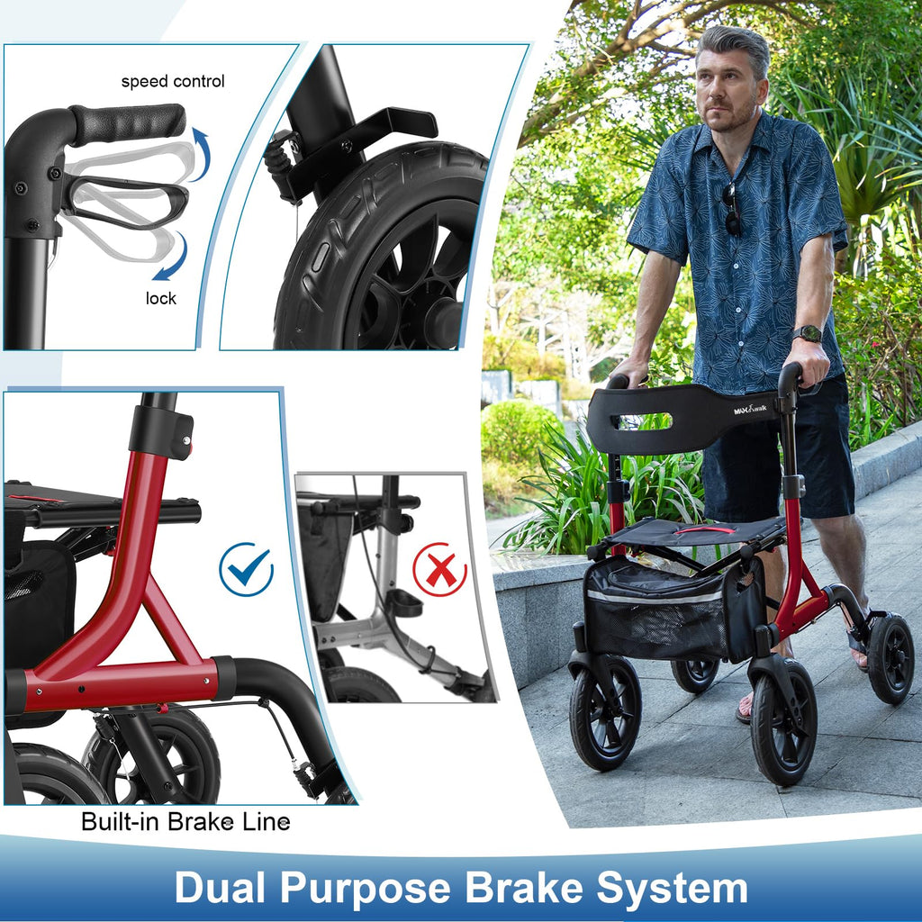 Red All Terrain Wheeled Walker with Seat C4163