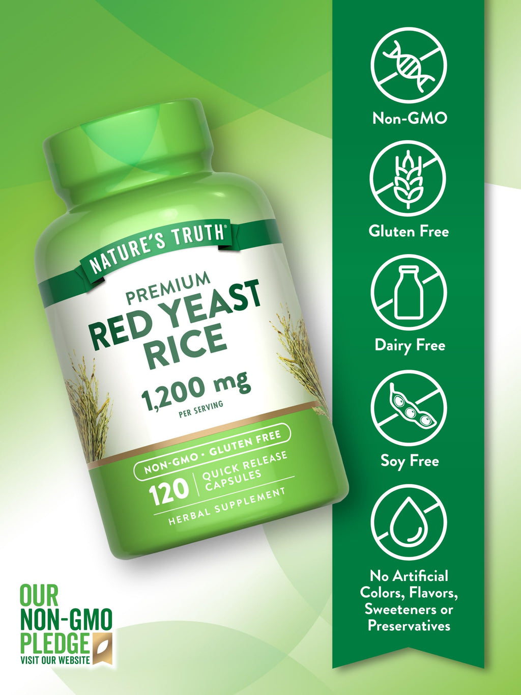 Red Yeast Rice Herbal Supplement 1200 mg 120 Capsules F199837