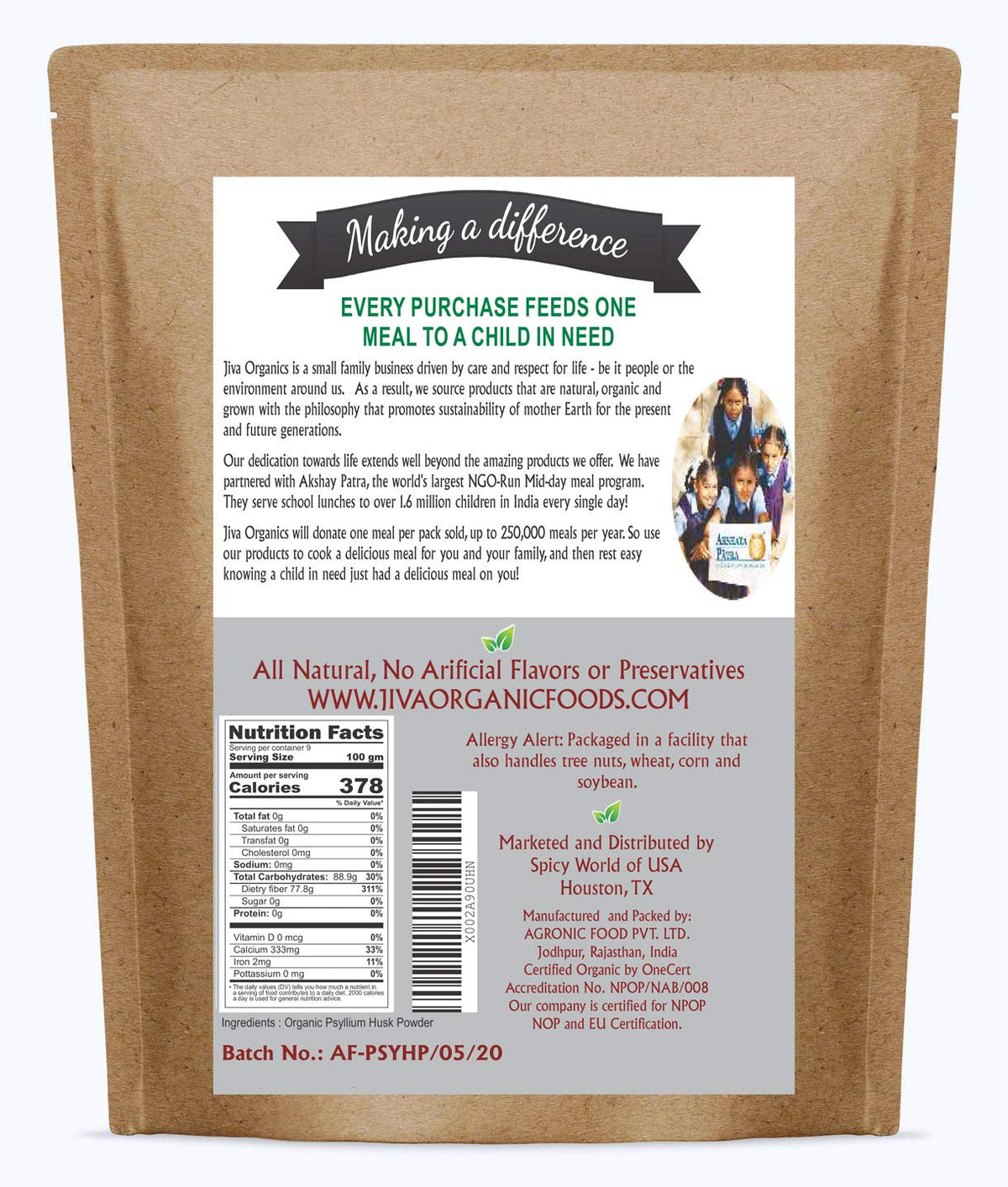Psyllium Husk Powder 1.75 LB Gluten Free Unflavored X166
