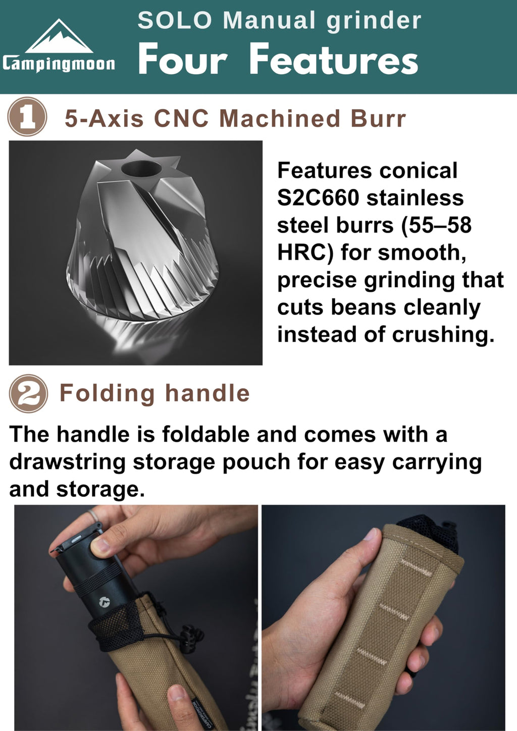 Manual Coffee Grinder 15g Stainless Steel Burr Black U913206