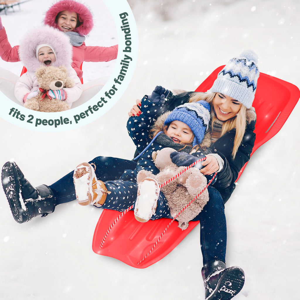 Plastic Toboggan Snow Sled with Pull Rope and Handles H570869